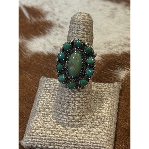 Native American 925 SW Sterling Silver & Green Turquoise Cluster Ring🌵Snake Eye - Picture 8 of 11
